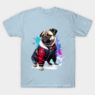 Cool Pug in Hip Hop Varsity Jacket T-Shirt